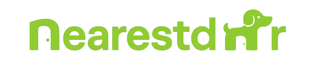 nearestdoor.com header icon, The word 'Nearestdoor' in a bold, modern font with a neon green glow effect. The letter 'N' is stylized to resemble a door with a circular doorknob,  with o letters made of dog with 'n' inside.