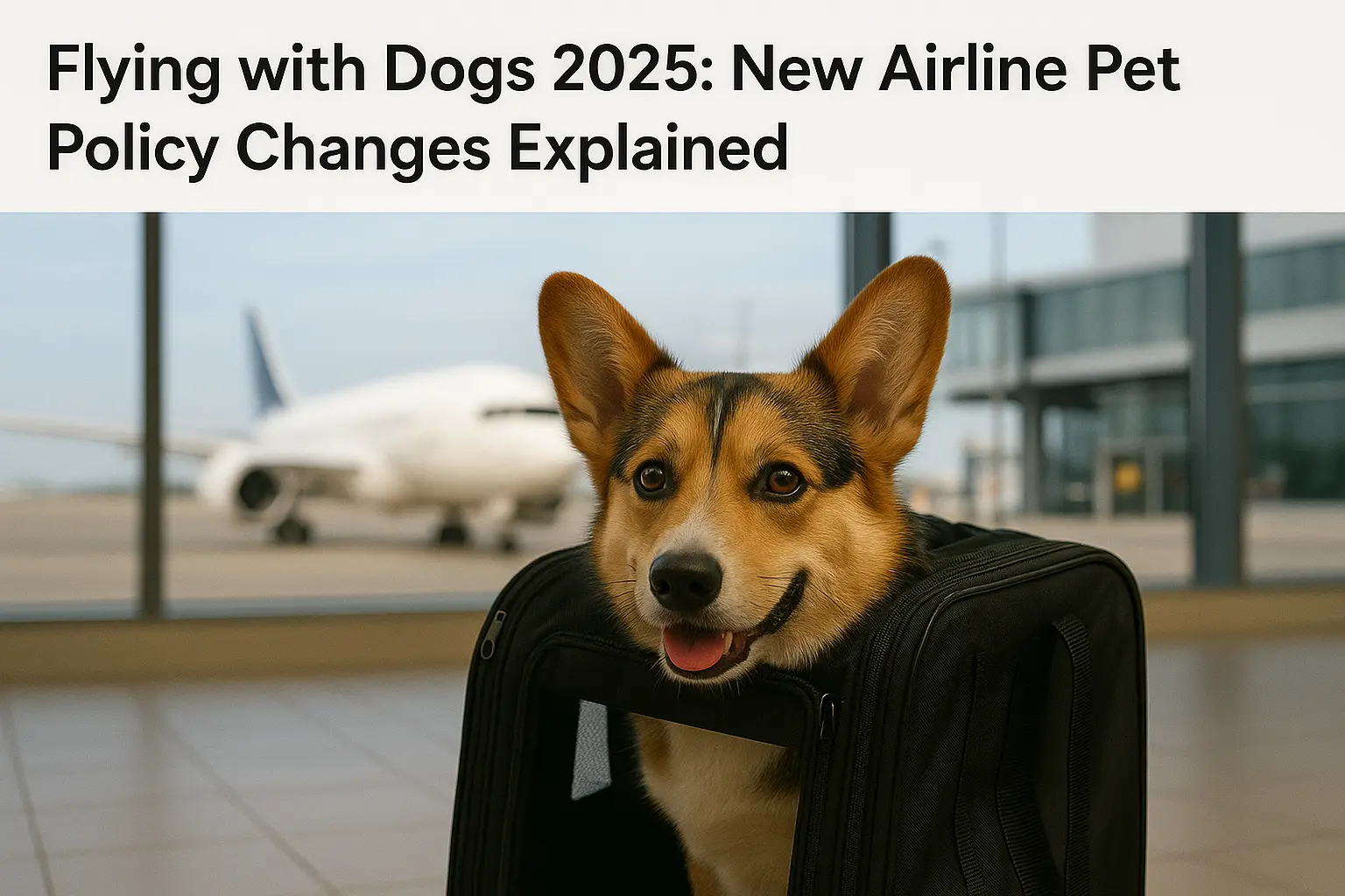 Corgi looking out from airline-approved carrier at airport gate., dog-park