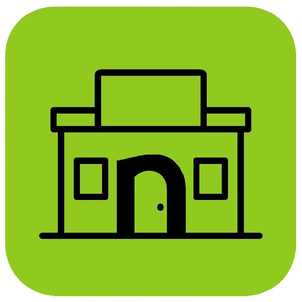 nearestdoor.com footer icon, Black plasma center icon with a 'n' door inside, on a bright green rounded square background.