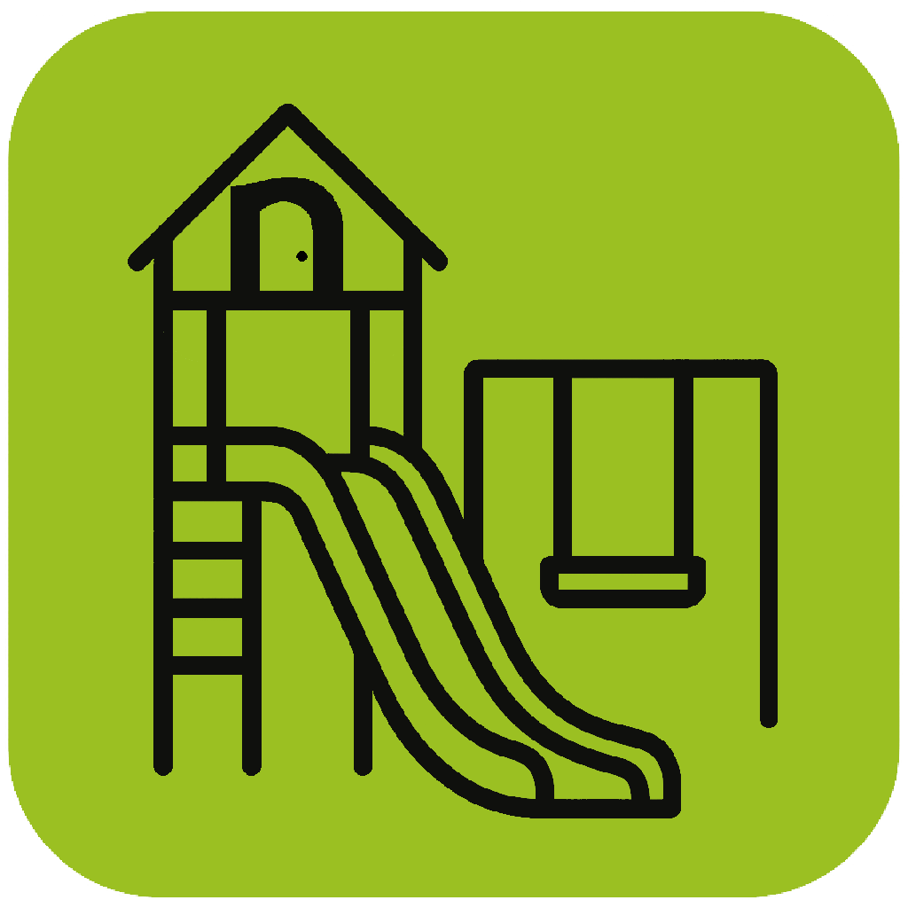 nearestdoor.com footer icon, Black playground icon with a door on top, on a bright green rounded square background.